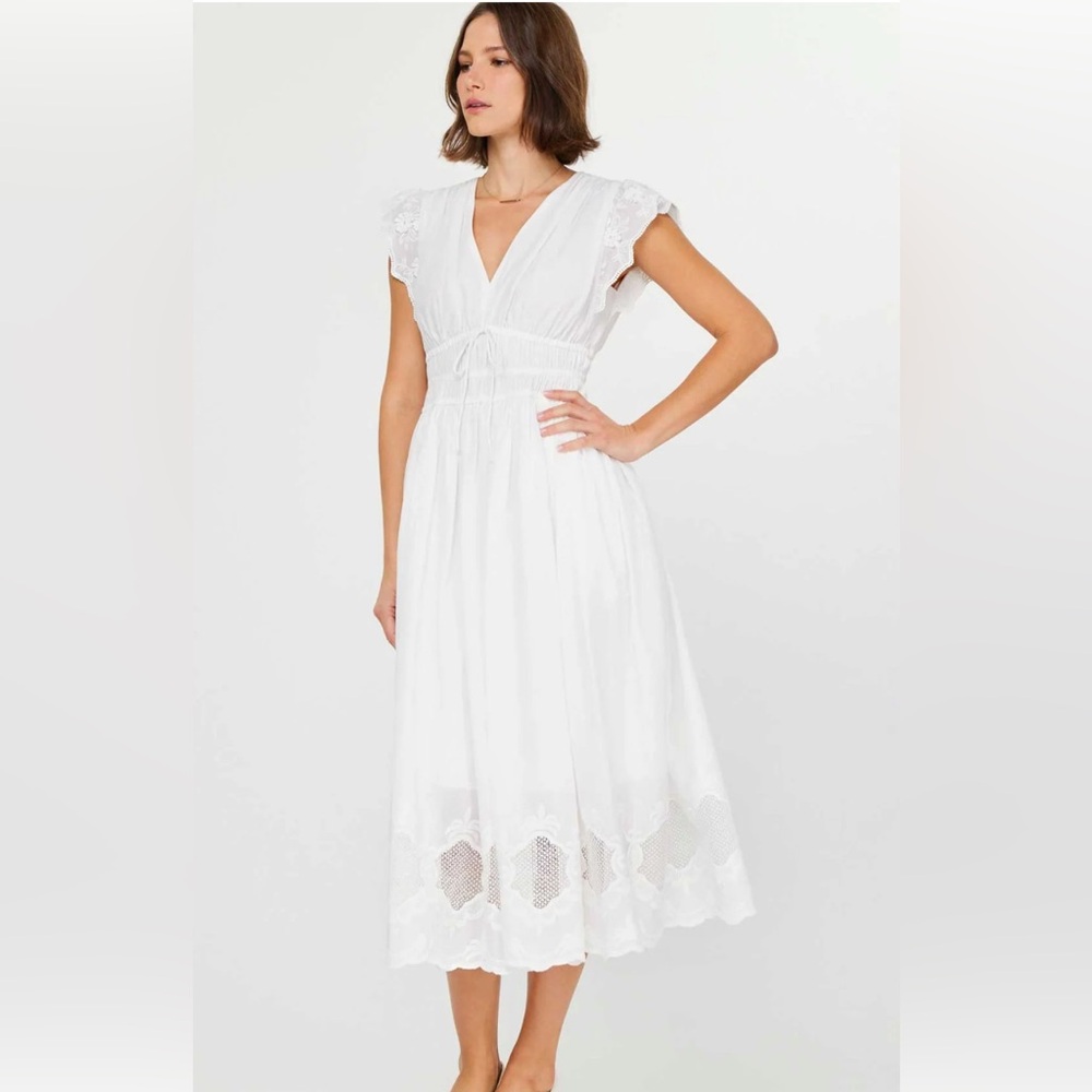 Current Air Los Angeles: Leia White Flutter Sleeve MIDI Dress, NWT, Small